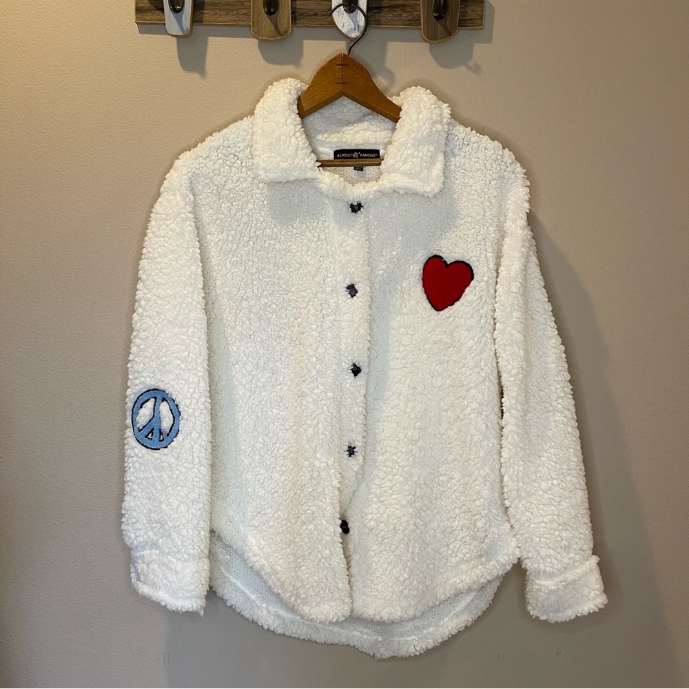 Almost Famous Cream Sherpa Jacket with Patch Detail Size L